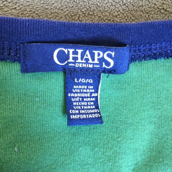 Chaps Green Blue checked long sleeve button up tee top Size Large - Picture 5 of 11